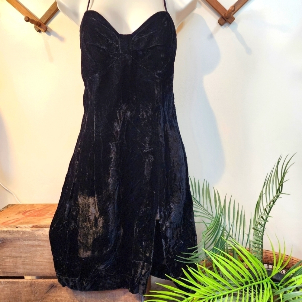 Vintage Jessica Mcclintock Gunne Sax Dress Black Crushed Velvet Size 9/10 Lbd